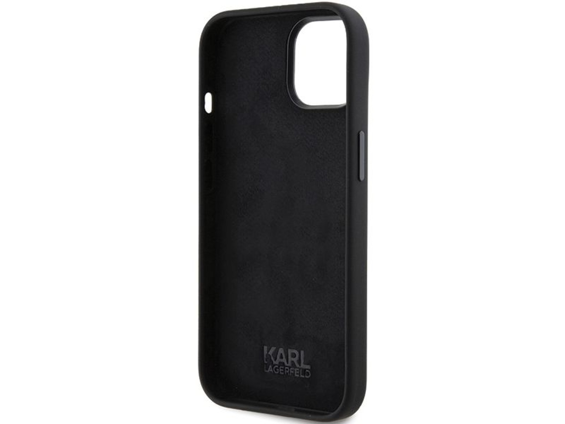 Funda de silicona Karl Lagerfeld Ikonik con pin metálico para iPhone 15 - negra