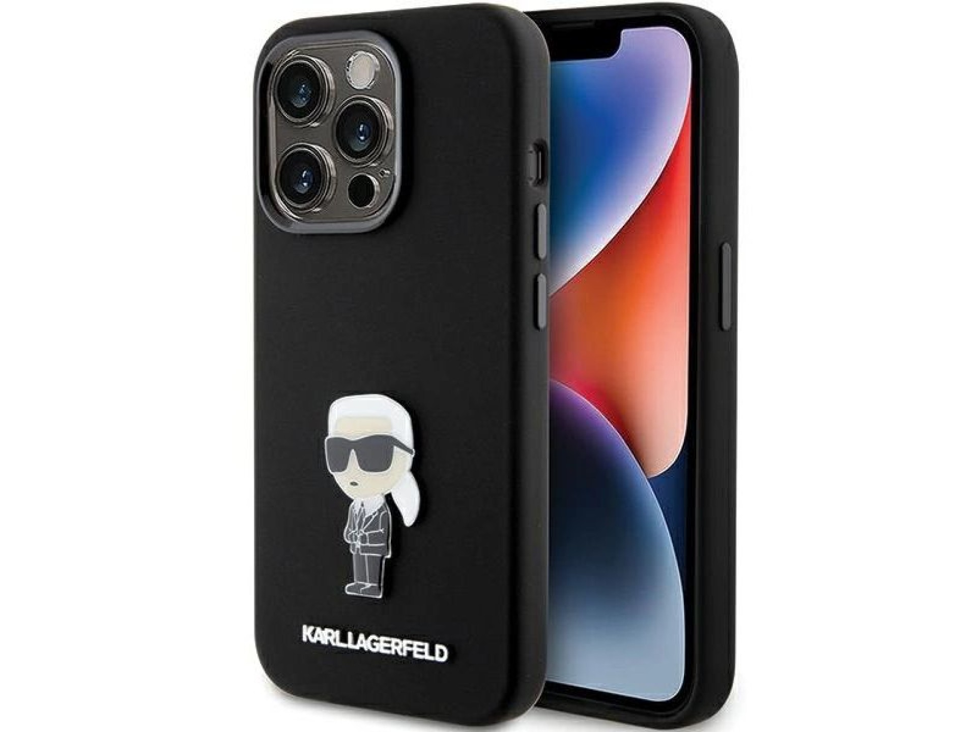 Capa Karl Lagerfeld Ikonik Metal Pin em silicone para iPhone 15 Pro - preta