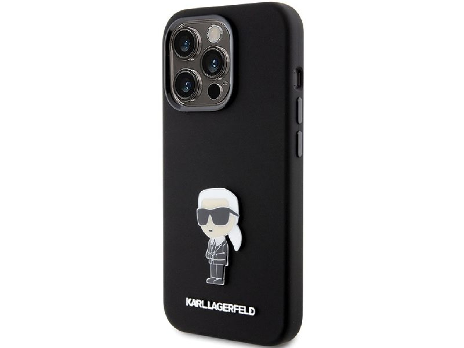 Capa Karl Lagerfeld Ikonik Metal Pin em silicone para iPhone 15 Pro - preta