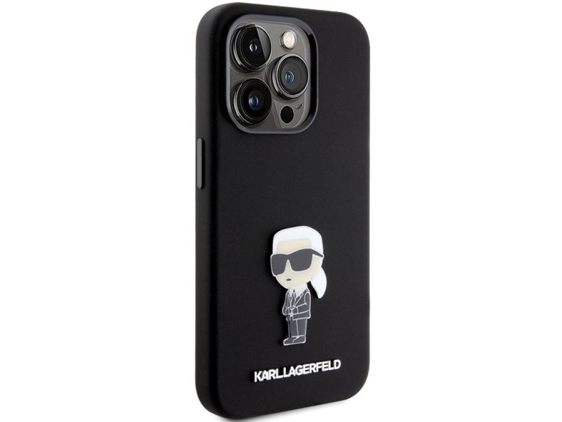 Capa Karl Lagerfeld Ikonik Metal Pin em silicone para iPhone 15 Pro - preta