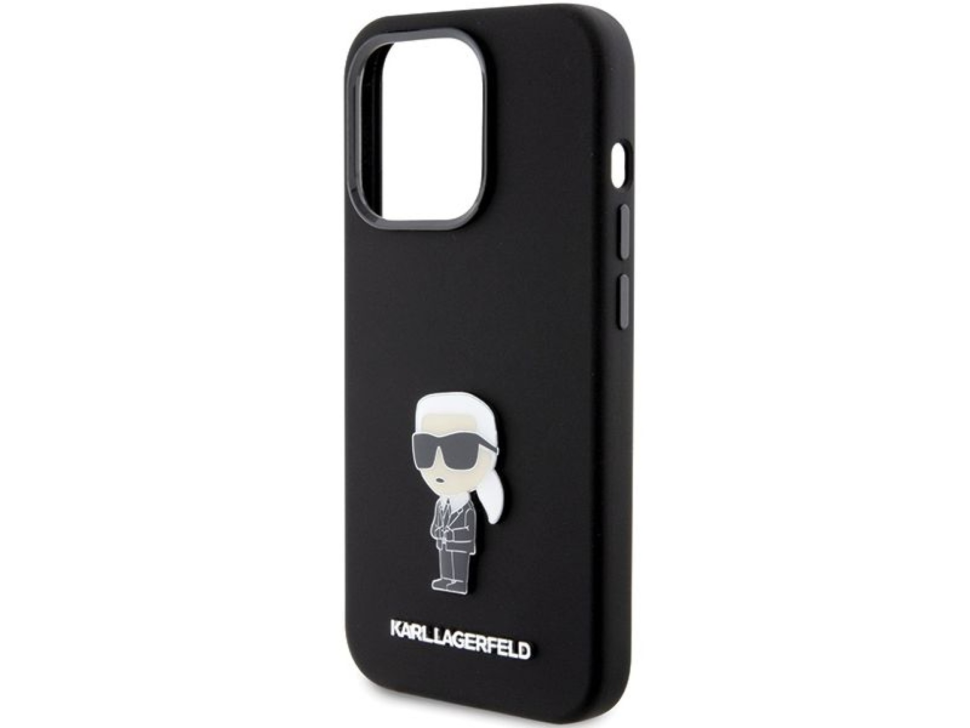 Capa Karl Lagerfeld Ikonik Metal Pin em silicone para iPhone 15 Pro - preta