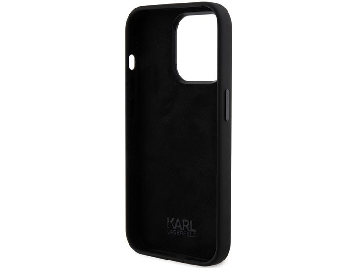Capa Karl Lagerfeld Ikonik Metal Pin em silicone para iPhone 15 Pro - preta