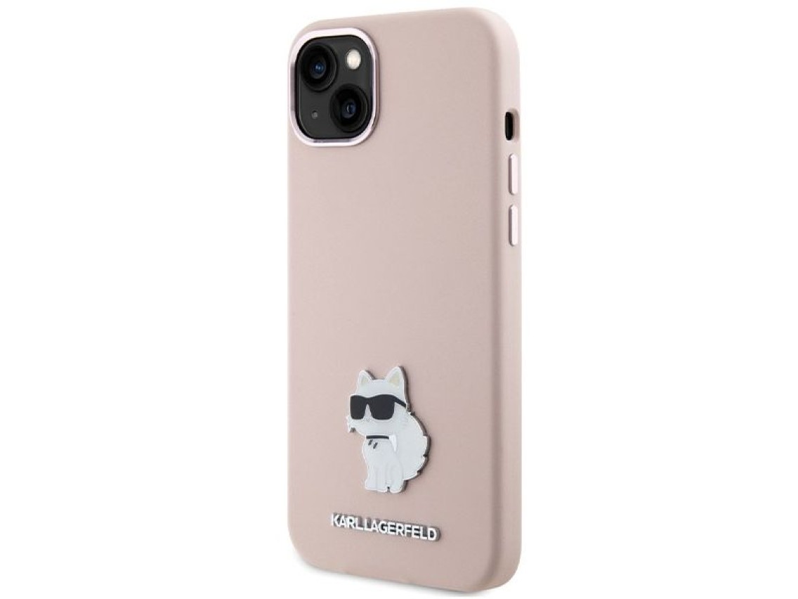Funda de silicona Karl Lagerfeld Choupette con pin metálico para iPhone 15 Plus / 14 Plus - Rosa