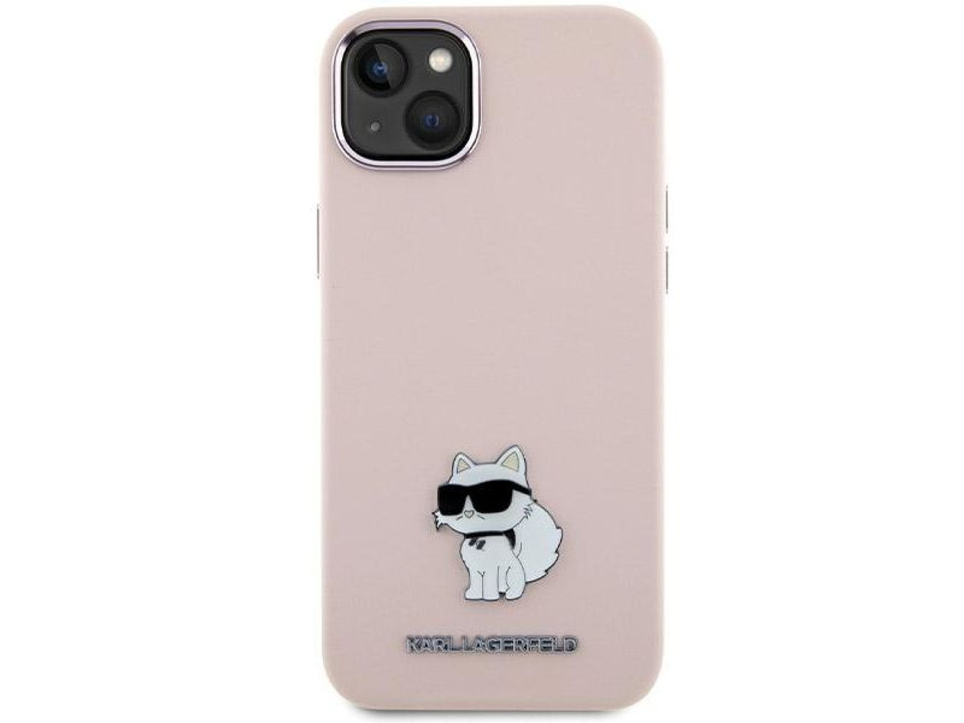 Funda de silicona Karl Lagerfeld Choupette con pin metálico para iPhone 15 Plus / 14 Plus - Rosa