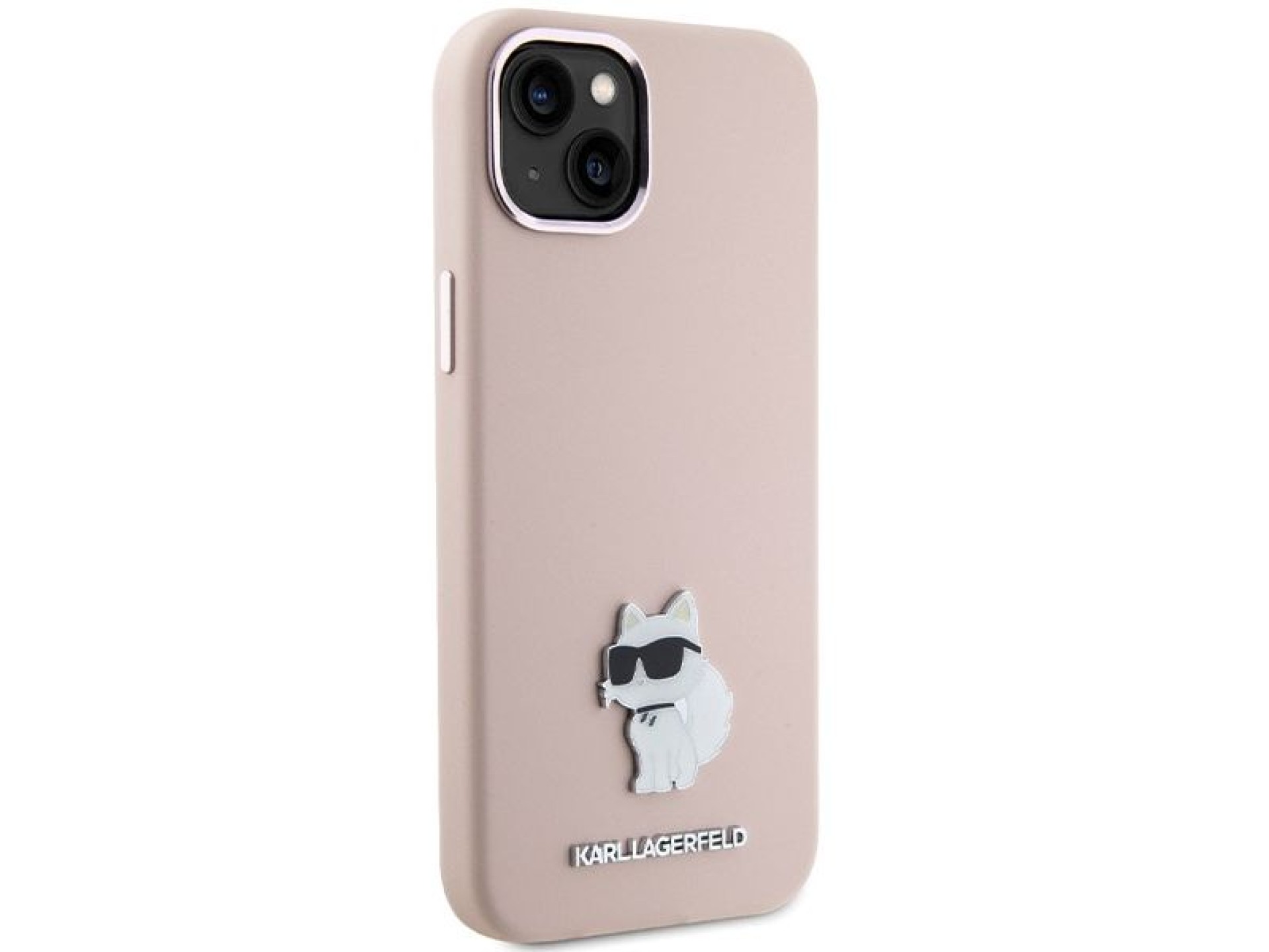 Funda de silicona Karl Lagerfeld Choupette con pin metálico para iPhone 15 Plus / 14 Plus - Rosa