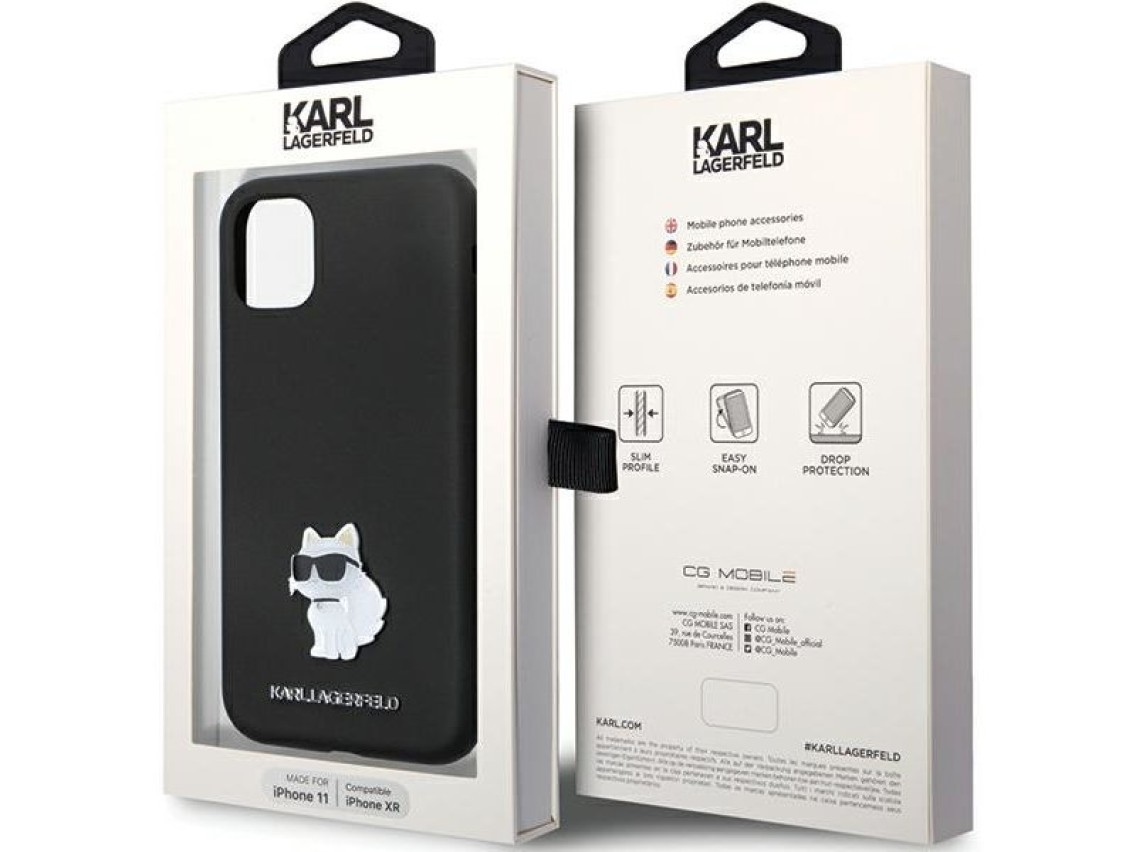 Funda Karl Lagerfeld KLHCN61SMHCNPK para iPhone 11 / Xr - Silicona negra con pasador metálico en for