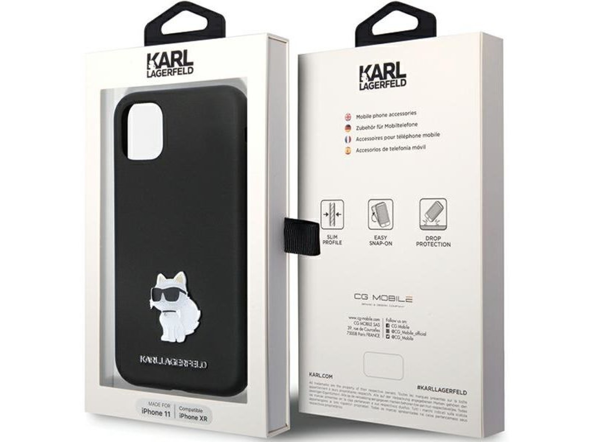 Funda Karl Lagerfeld KLHCN61SMHCNPK para iPhone 11 / Xr - Silicona negra con pasador metálico en for