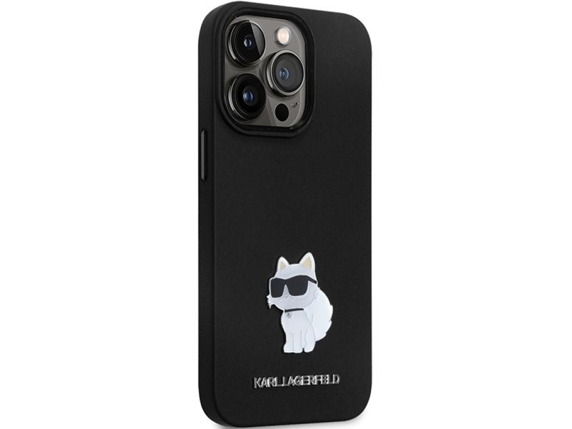 Capa Karl Lagerfeld KLHCP14LSMHCNPK para iPhone 14 Pro - Silicone preto com pino met�lico