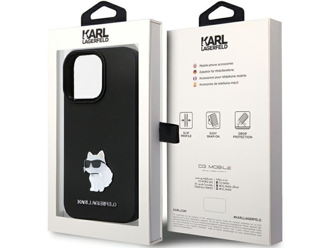 Capa Karl Lagerfeld KLHCP14LSMHCNPK para iPhone 14 Pro - Silicone preto com pino met�lico