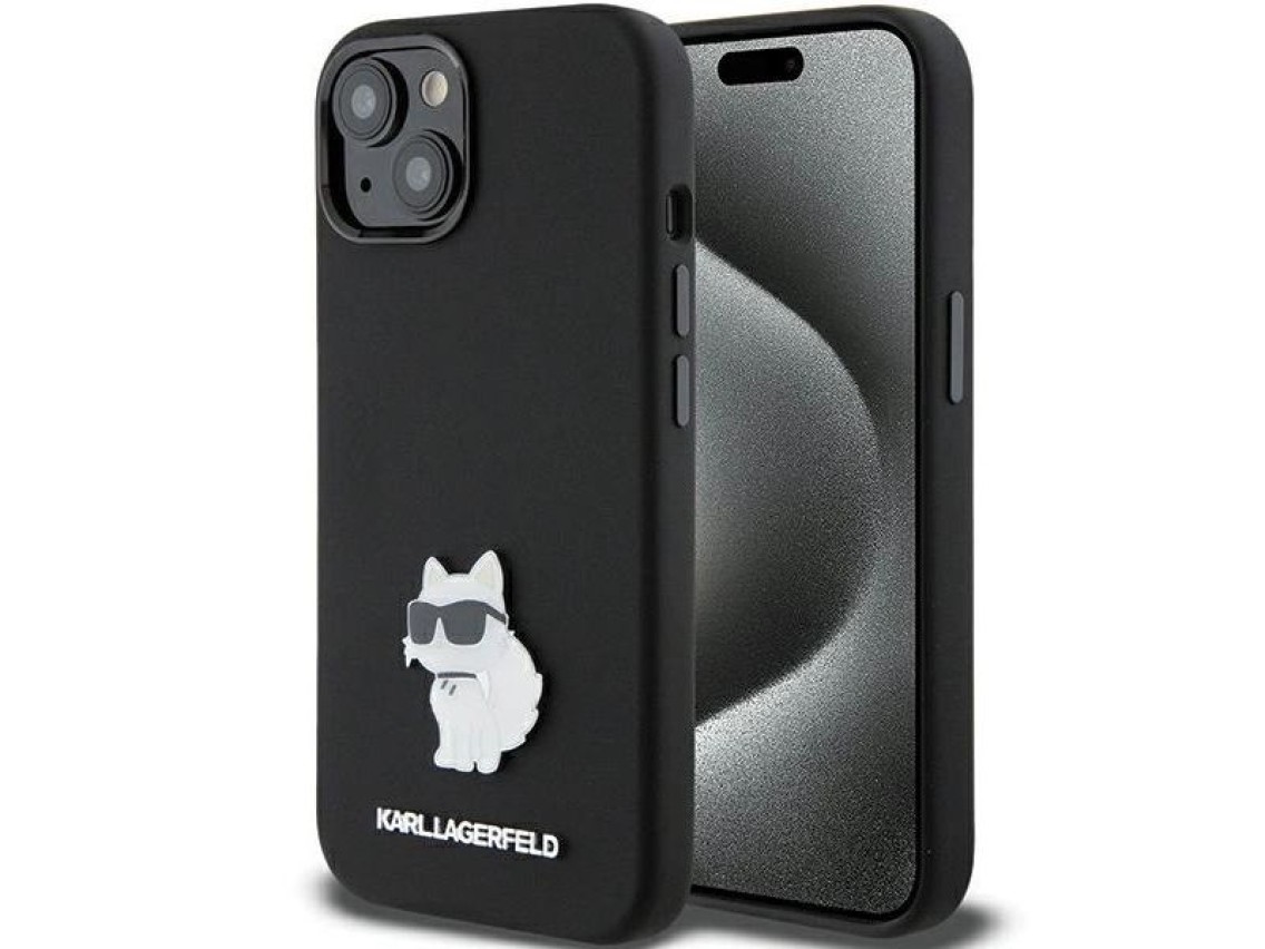 Capa de silicone Karl Lagerfeld Choupette com alfinete de metal para iPhone 15 Plus / 14 Plus - pret