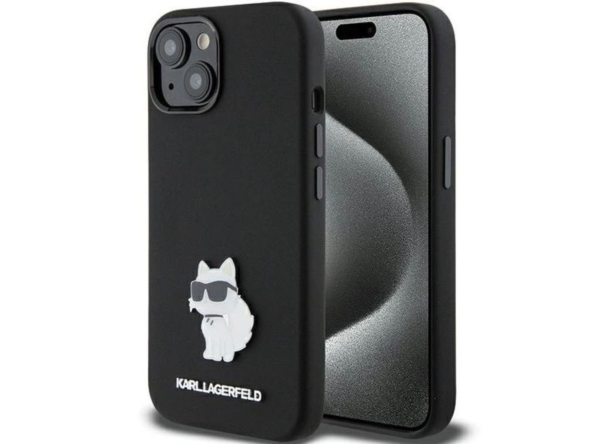 Capa de silicone Karl Lagerfeld Choupette com alfinete de metal para iPhone 15 Plus / 14 Plus - pret