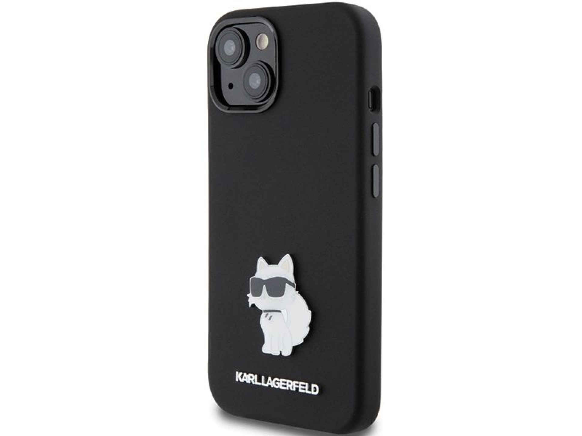 Capa de silicone Karl Lagerfeld Choupette com alfinete de metal para iPhone 15 Plus / 14 Plus - pret