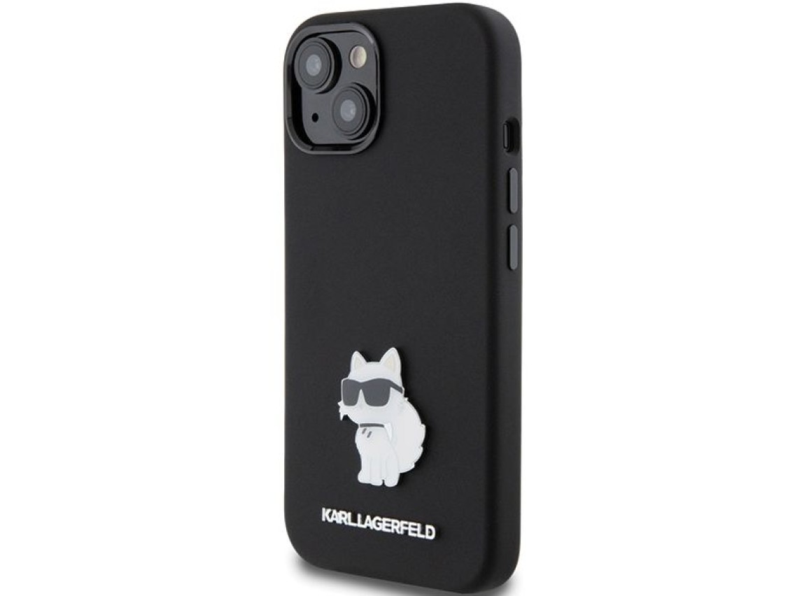 Capa de silicone Karl Lagerfeld Choupette com alfinete de metal para iPhone 15 Plus / 14 Plus - pret