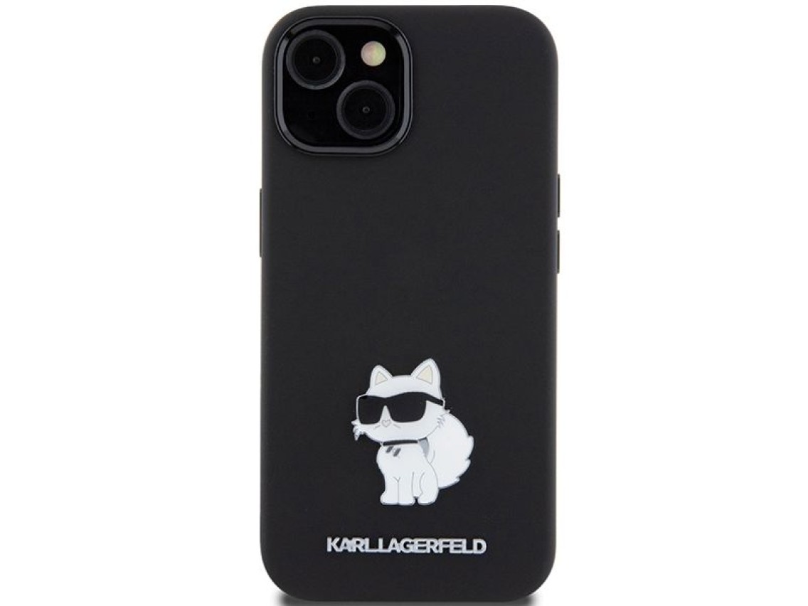 Capa de silicone Karl Lagerfeld Choupette com alfinete de metal para iPhone 15 Plus / 14 Plus - pret