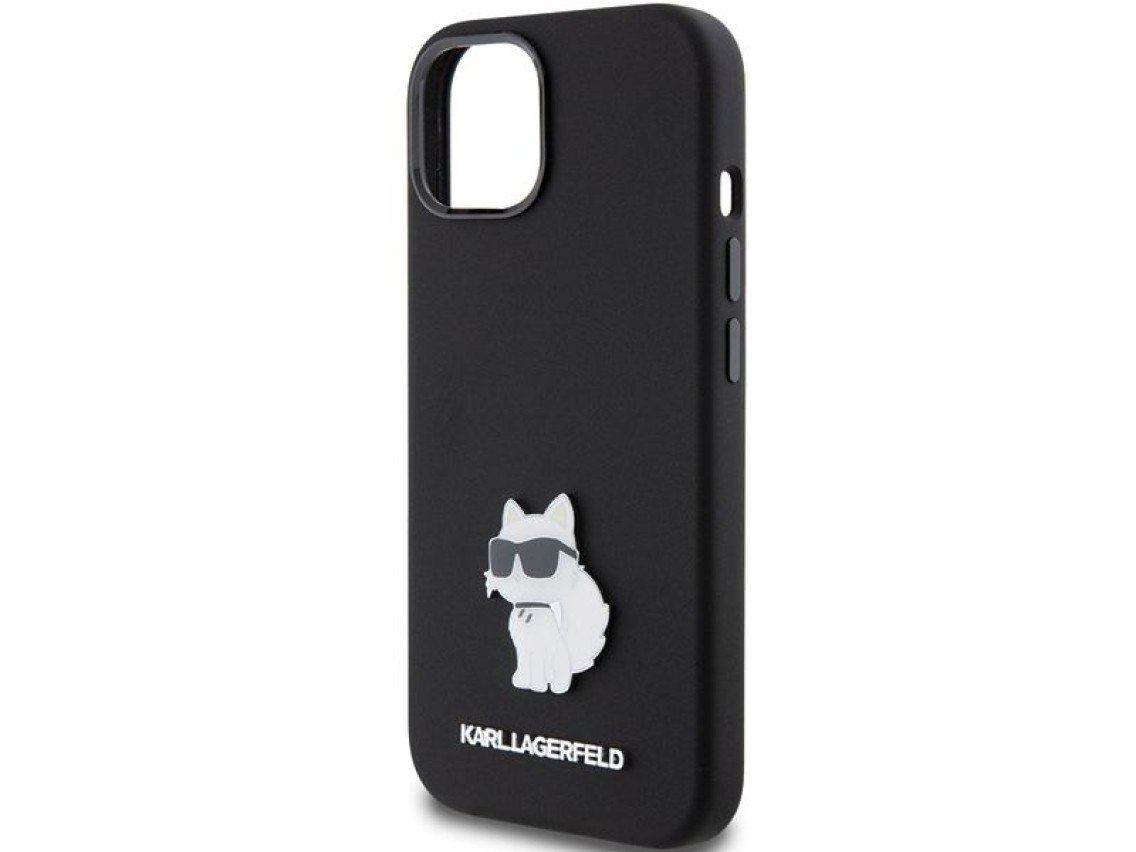 Capa de silicone Karl Lagerfeld Choupette com alfinete de metal para iPhone 15 Plus / 14 Plus - pret