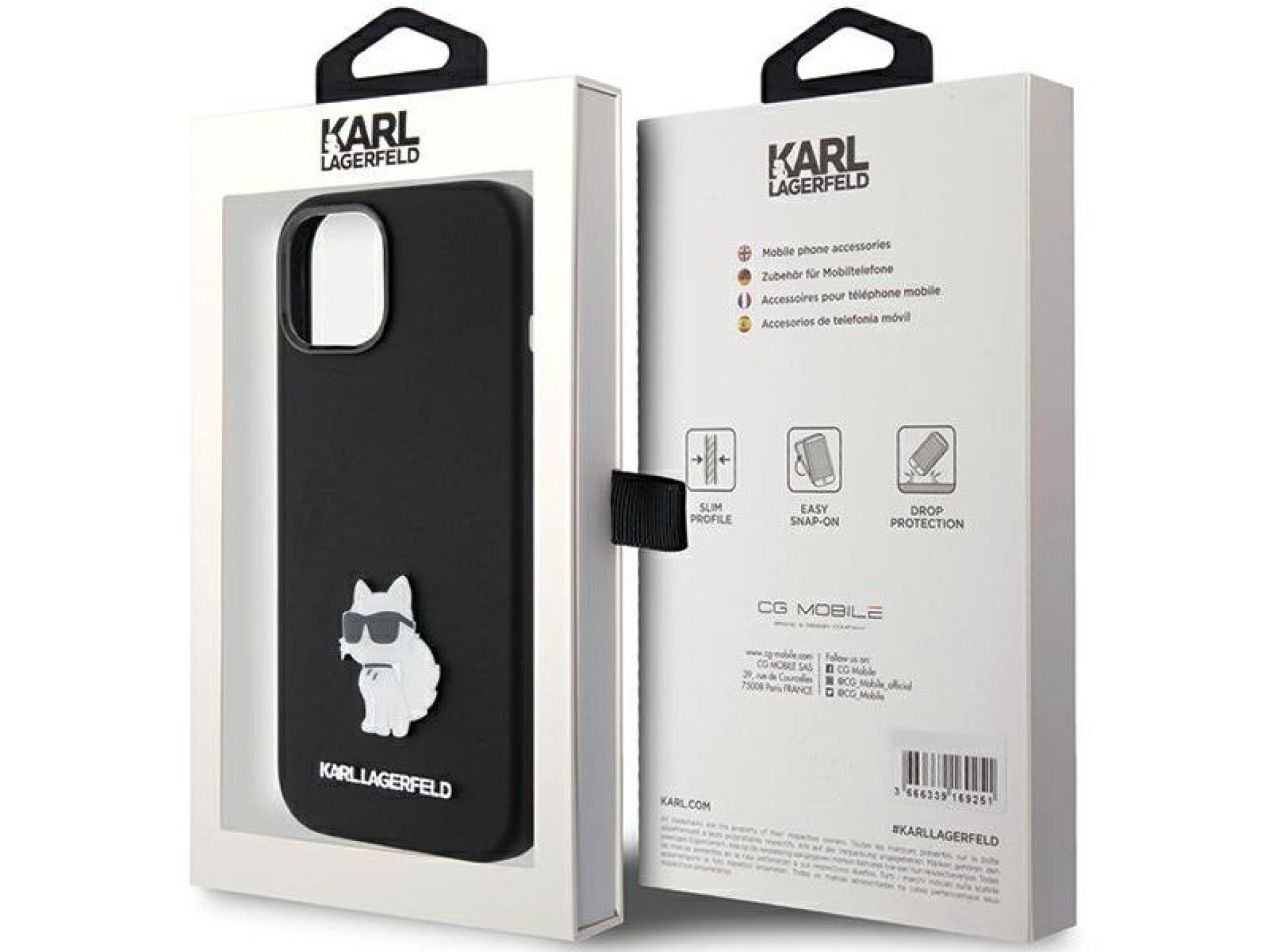 Capa de silicone Karl Lagerfeld Choupette com alfinete de metal para iPhone 15 Plus / 14 Plus - pret
