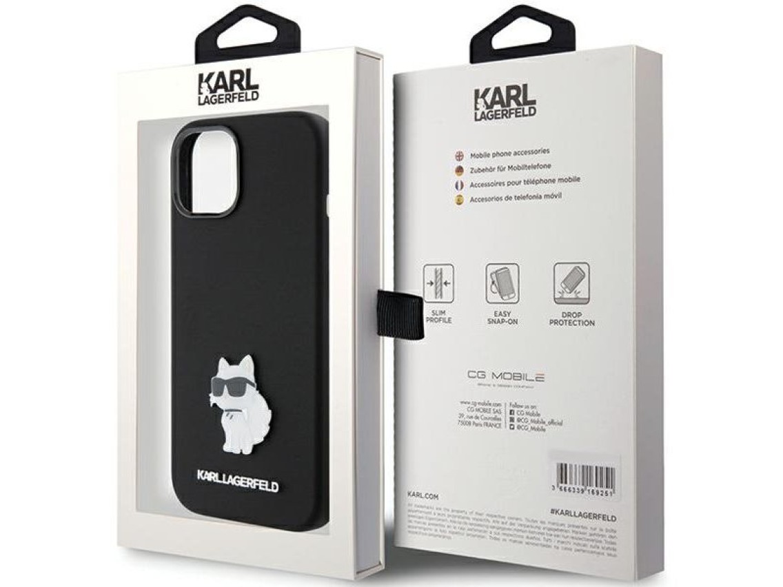 Capa de silicone Karl Lagerfeld Choupette com alfinete de metal para iPhone 15 Plus / 14 Plus - pret