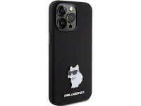 Capa de silicone Karl Lagerfeld Choupette com pino metálico para iPhone 15 Pro - preta Capa de silicone Karl Lagerfeld Choupette com pino metálico para iPhone 15 Pro - preta