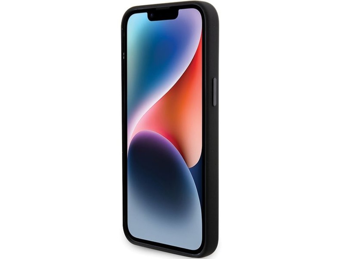 Capa de silicone Karl Lagerfeld Choupette com pino metálico para iPhone 15 Pro - preta