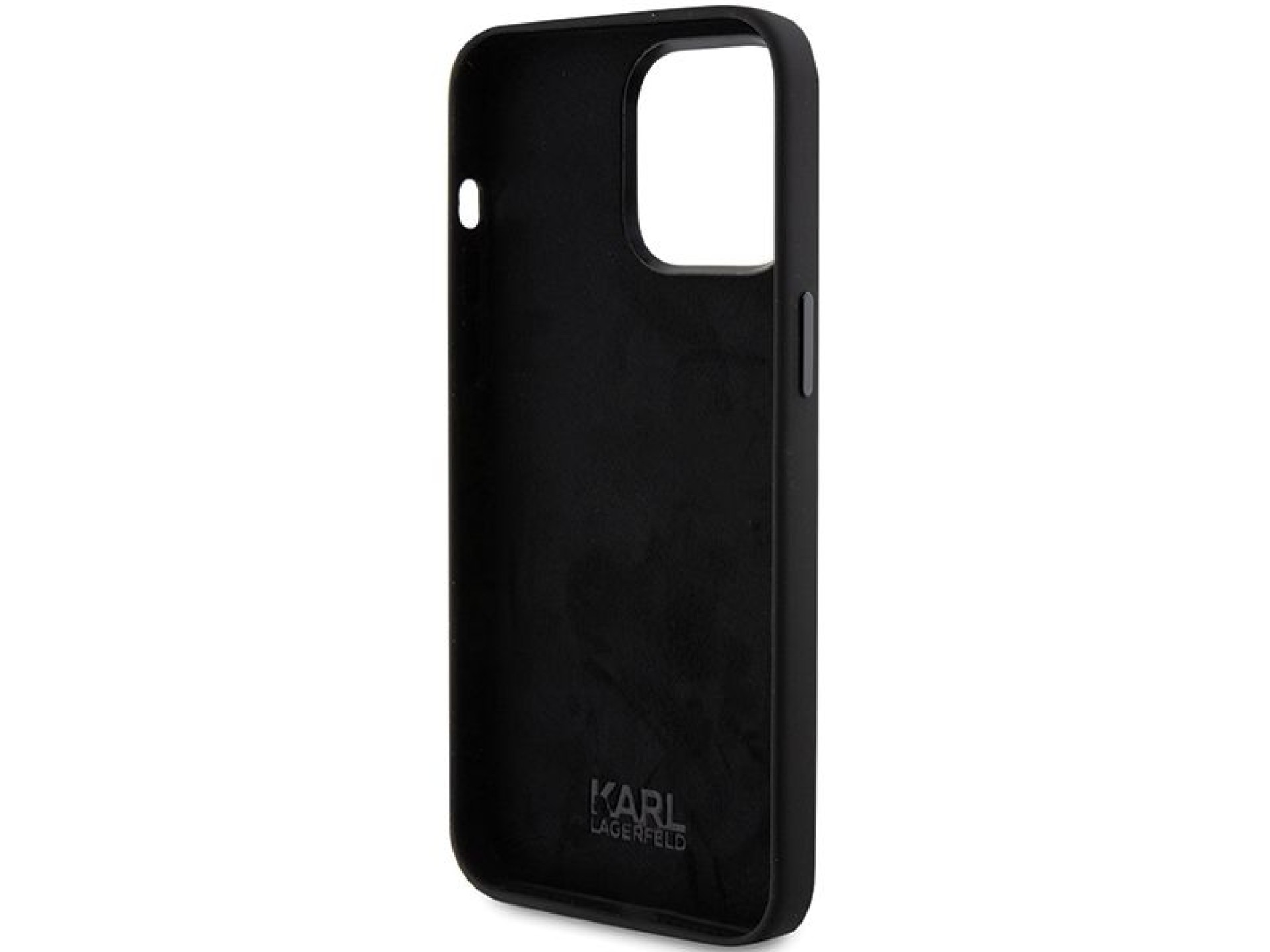Capa de silicone Karl Lagerfeld Choupette com pino metálico para iPhone 15 Pro - preta