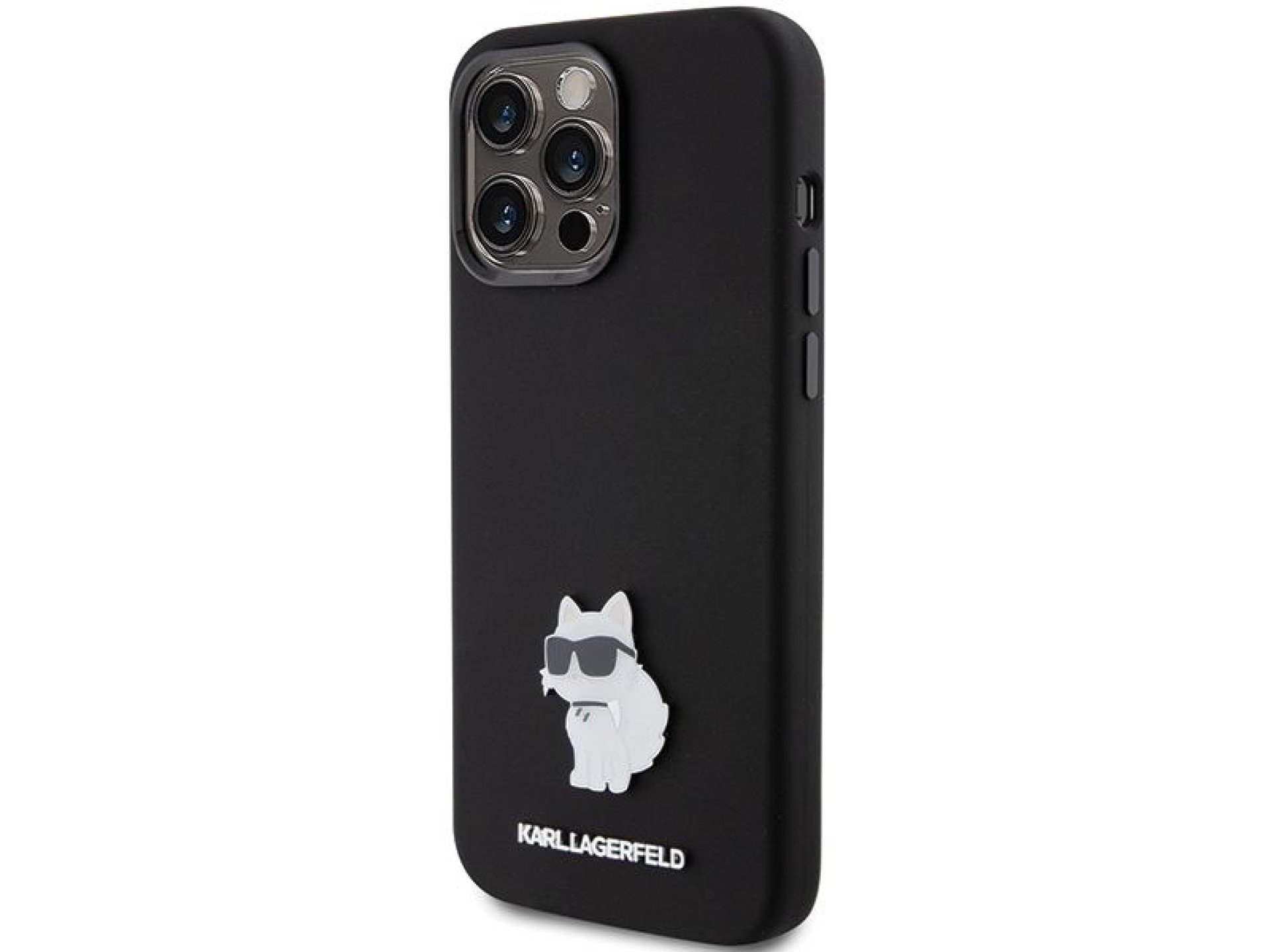 Karl Lagerfeld Silicone Choupette Metal Pin case for iPhone 15 Pro Max - black