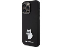 Karl Lagerfeld Silicone Choupette Metal Pin case for iPhone 15 Pro Max - black