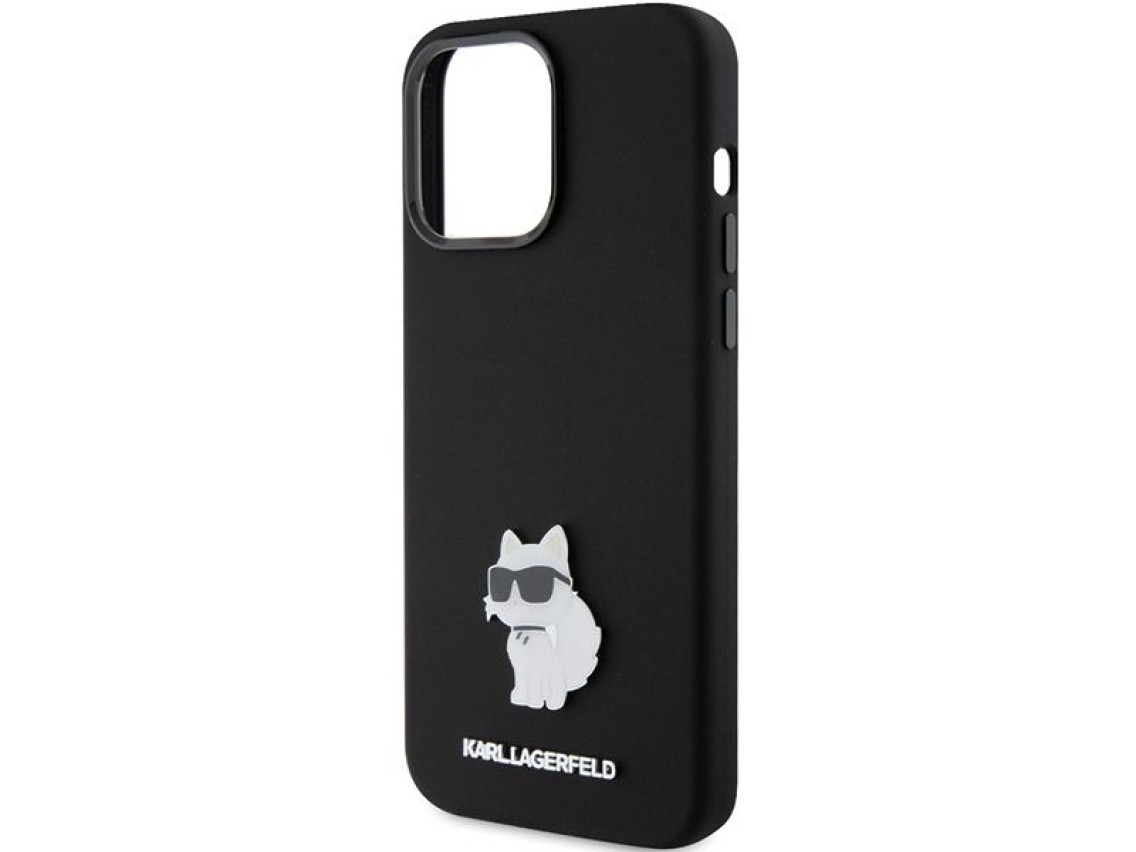 Karl Lagerfeld Silicone Choupette Metal Pin case for iPhone 15 Pro Max - black