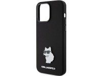 Karl Lagerfeld Silicone Choupette Metal Pin case for iPhone 15 Pro Max - black