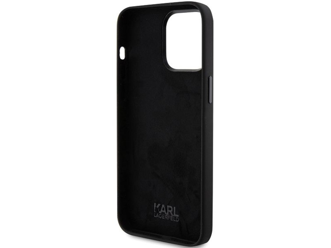 Karl Lagerfeld Silicone Choupette Metal Pin case for iPhone 15 Pro Max - black