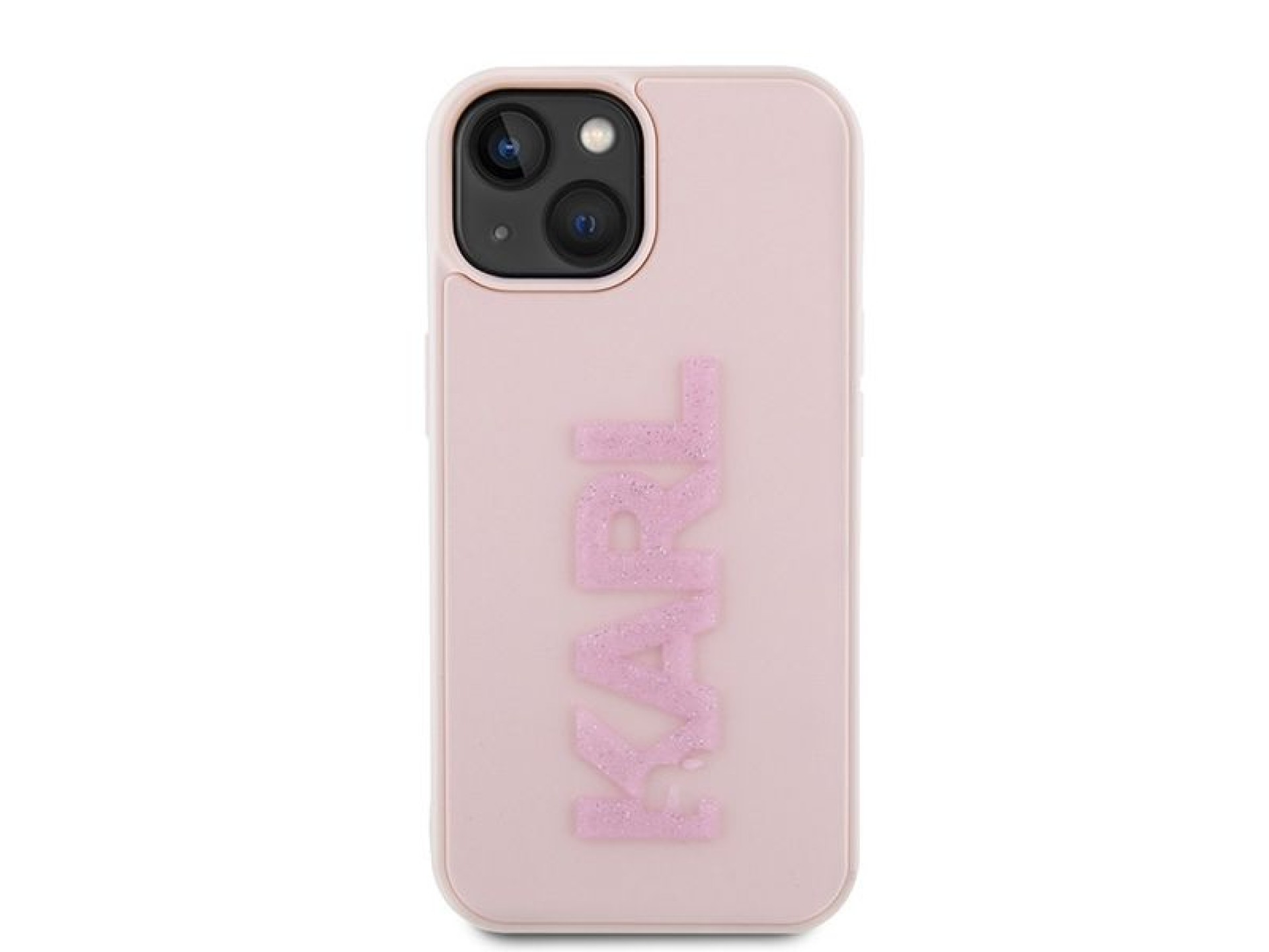 Capa para iPhone 15 com o logotipo Karl Lagerfeld em 3D com glitter e borracha - rosa