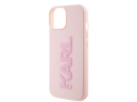 Capa para iPhone 15 com o logotipo Karl Lagerfeld em 3D com glitter e borracha - rosa Capa para iPhone 15 com o logotipo Karl Lagerfeld em 3D com glitter e borracha - rosa