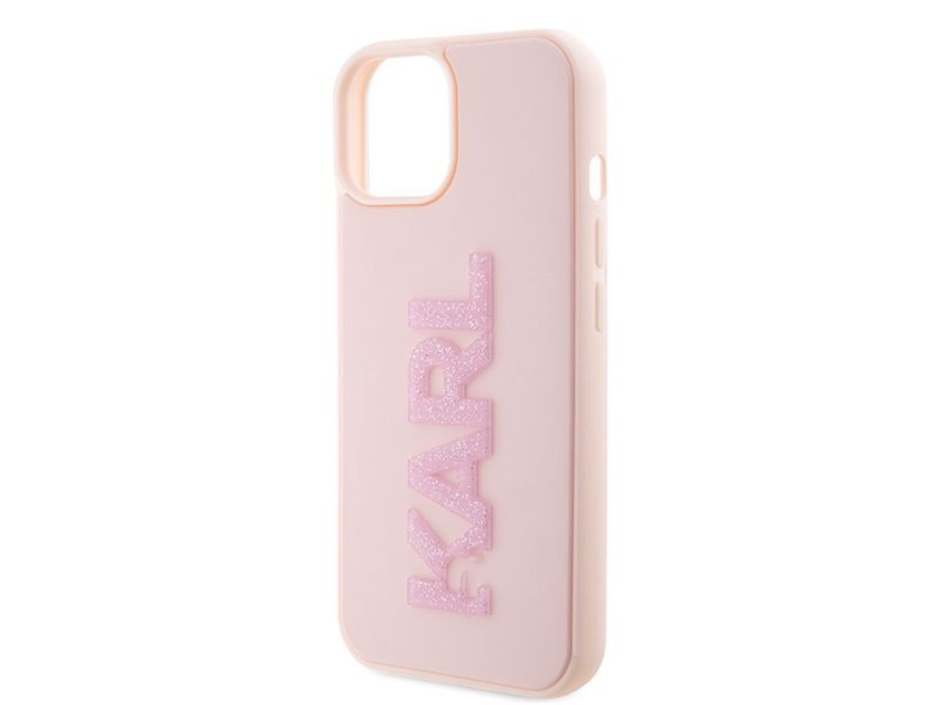 Capa para iPhone 15 Plus com logo Karl Lagerfeld em 3D com glitter - rosa