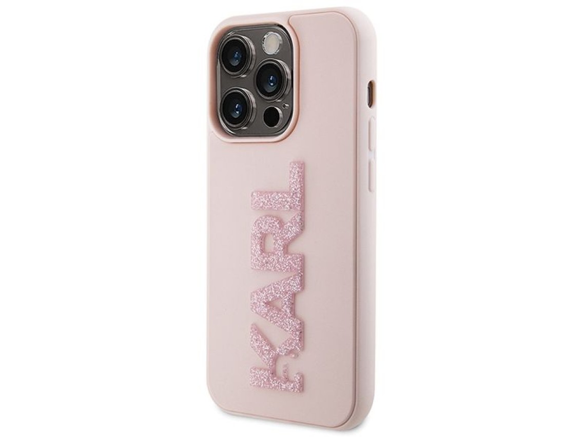 Karl Lagerfeld 3D Rubber Glitter Logo case for iPhone 15 Pro - pink