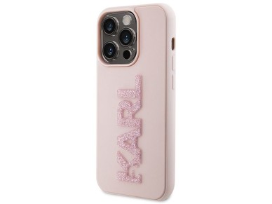 Karl Lagerfeld 3D Rubber Glitter Logo case for iPhone 15 Pro - pink