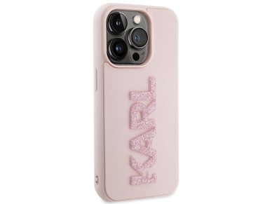 Karl Lagerfeld 3D Rubber Glitter Logo case for iPhone 15 Pro - pink