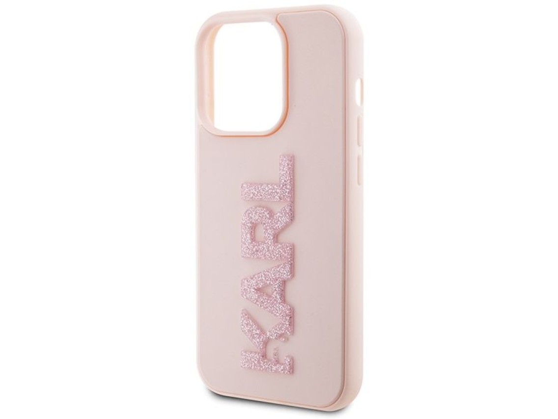 Karl Lagerfeld 3D Rubber Glitter Logo case for iPhone 15 Pro - pink