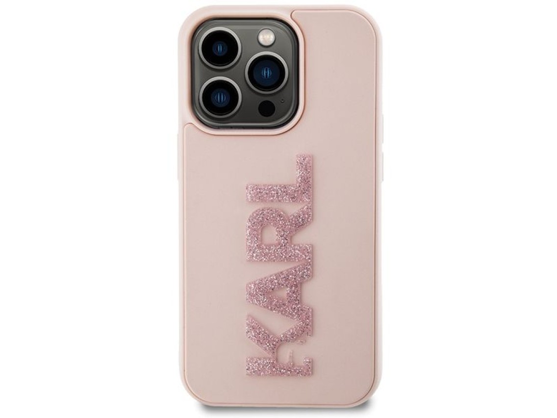 Funda con logo de goma 3D brillante de Karl Lagerfeld para iPhone 15 Pro Max - rosa