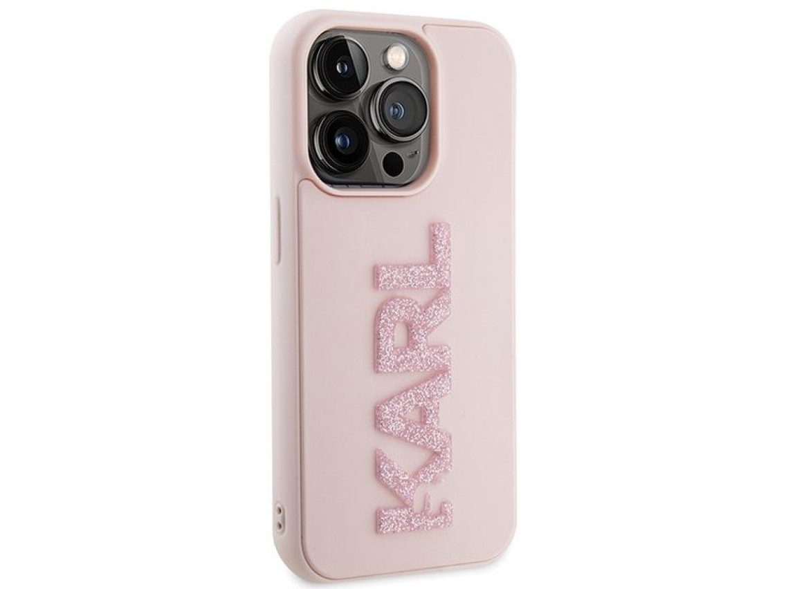 Funda con logo de goma 3D brillante de Karl Lagerfeld para iPhone 15 Pro Max - rosa