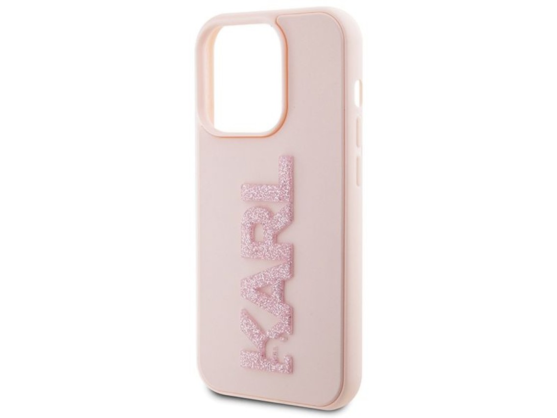 Funda con logo de goma 3D brillante de Karl Lagerfeld para iPhone 15 Pro Max - rosa