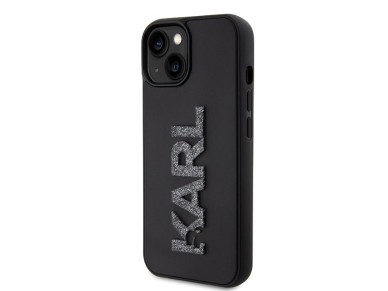 Karl Lagerfeld 3D Rubber Glitter Logo case for iPhone 15 - black Karl Lagerfeld 3D Rubber Glitter Logo case for iPhone 15 - black
