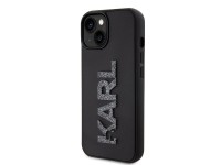 Capa para iPhone 15 com o logotipo Karl Lagerfeld em 3D com glitter e borracha - preta Capa para iPhone 15 com o logotipo Karl Lagerfeld em 3D com glitter e borracha - preta
