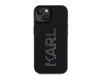 Capa para iPhone 15 com o logotipo Karl Lagerfeld em 3D com glitter e borracha - preta Capa para iPhone 15 com o logotipo Karl Lagerfeld em 3D com glitter e borracha - preta