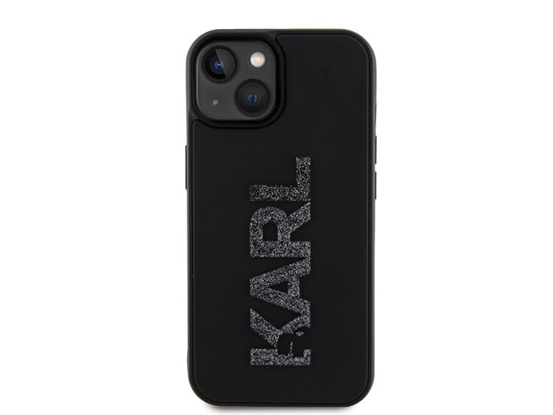 Capa para iPhone 15 com o logotipo Karl Lagerfeld em 3D com glitter e borracha - preta