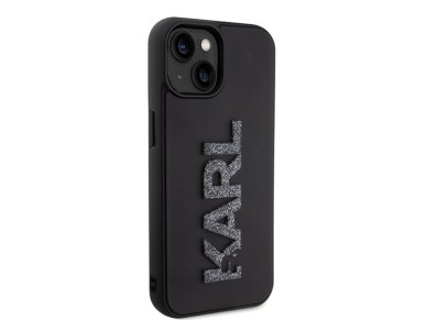 Karl Lagerfeld 3D Rubber Glitter Logo case for iPhone 15 - black Karl Lagerfeld 3D Rubber Glitter Logo case for iPhone 15 - black