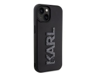 Capa para iPhone 15 com o logotipo Karl Lagerfeld em 3D com glitter e borracha - preta Capa para iPhone 15 com o logotipo Karl Lagerfeld em 3D com glitter e borracha - preta