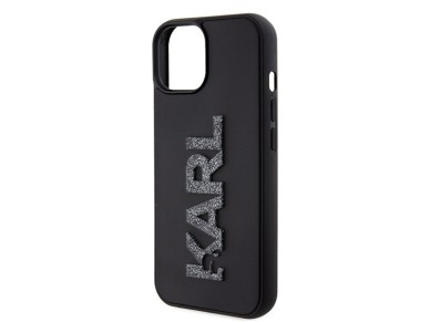 Karl Lagerfeld 3D Rubber Glitter Logo case for iPhone 15 - black Karl Lagerfeld 3D Rubber Glitter Logo case for iPhone 15 - black