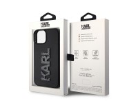 Capa para iPhone 15 com o logotipo Karl Lagerfeld em 3D com glitter e borracha - preta Capa para iPhone 15 com o logotipo Karl Lagerfeld em 3D com glitter e borracha - preta