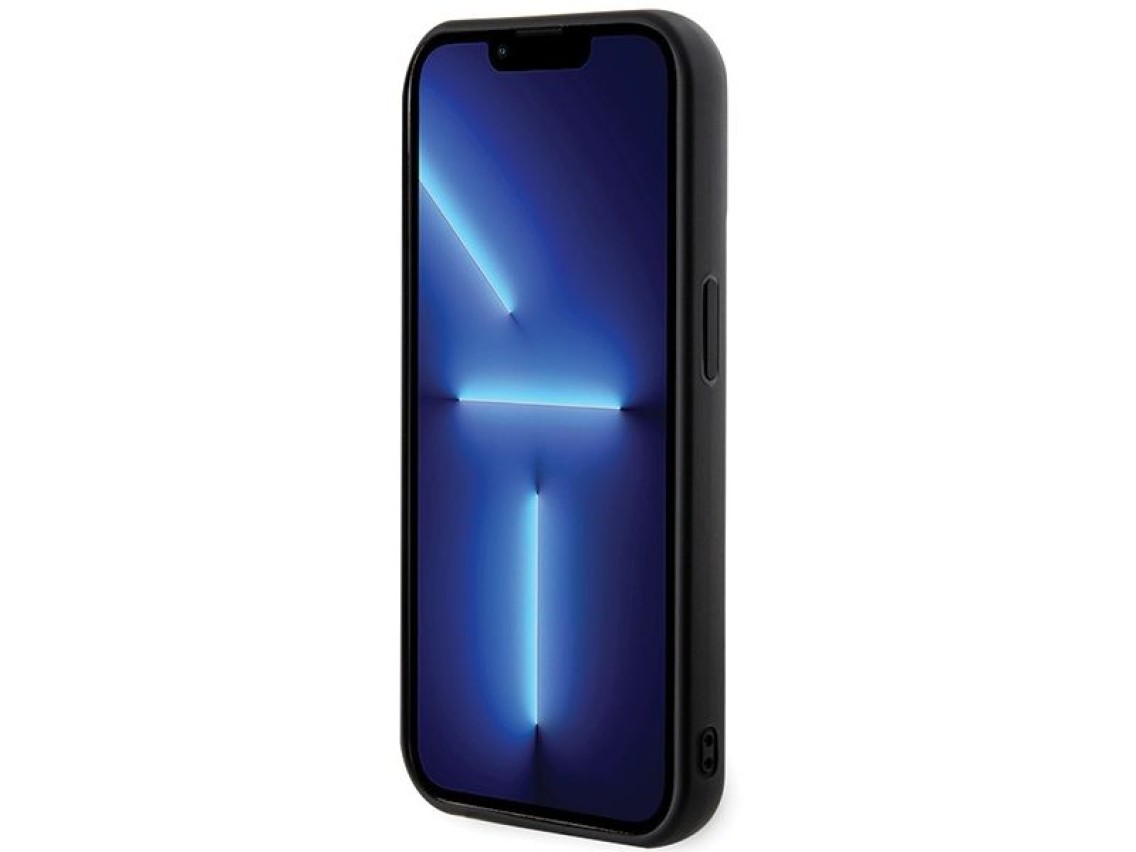 Capa para iPhone 15 Pro Max com logo Karl Lagerfeld em 3D com glitter - preta