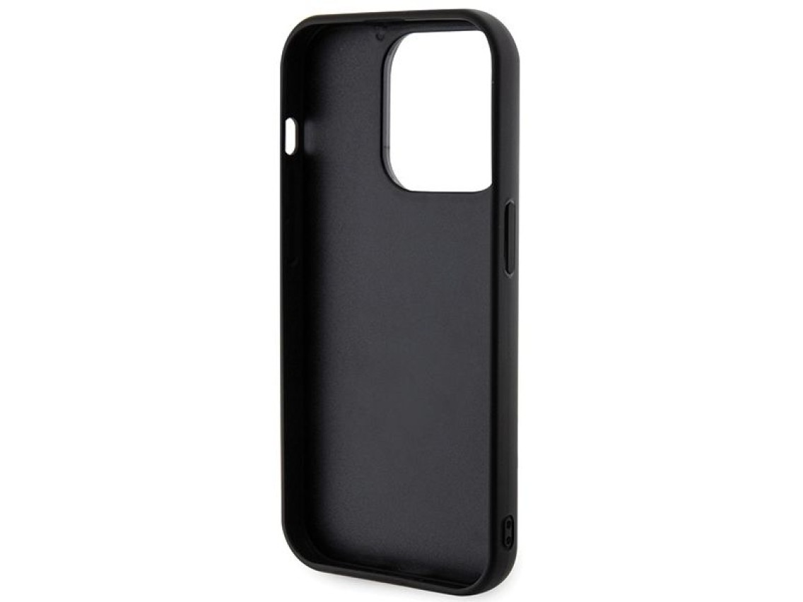 Capa para iPhone 15 Pro Max com logo Karl Lagerfeld em 3D com glitter - preta