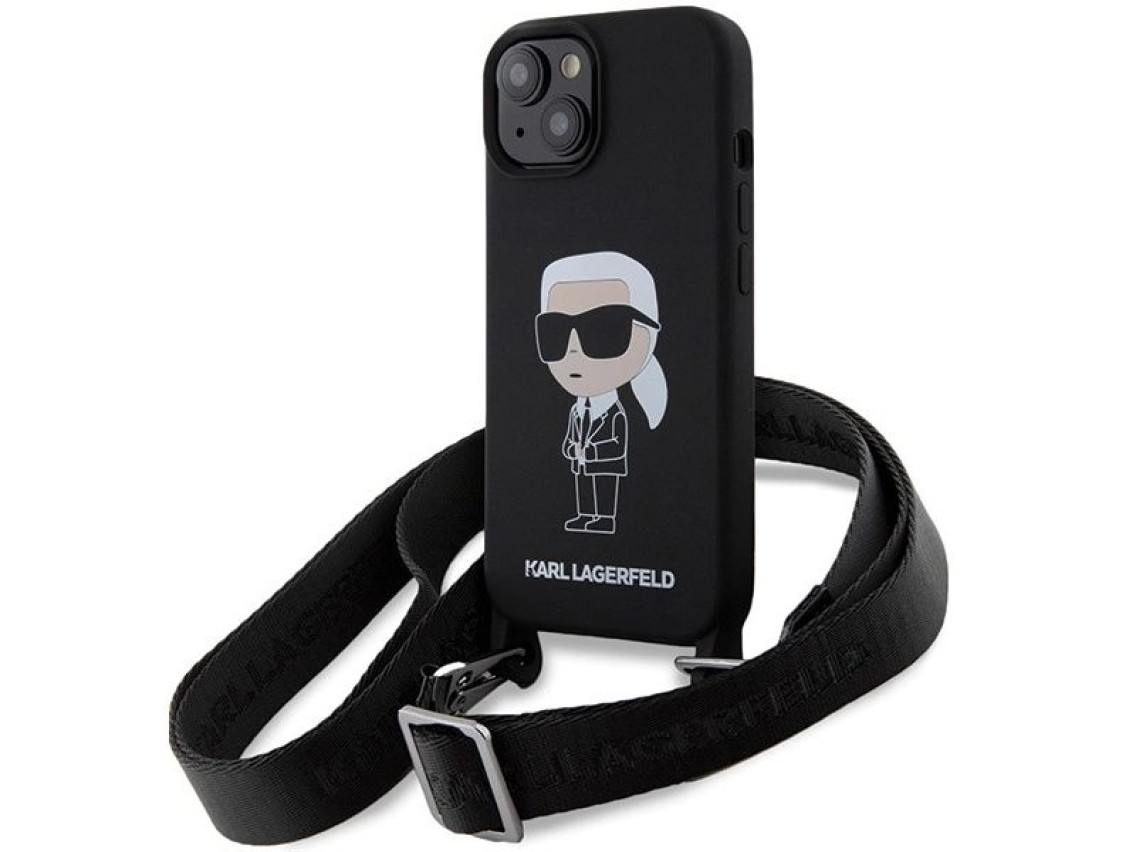 Capa rígida Karl Lagerfeld KLHCP15SSCBSKNK para iPhone 15 de 6,1 polegadas, preta/preta, transversal